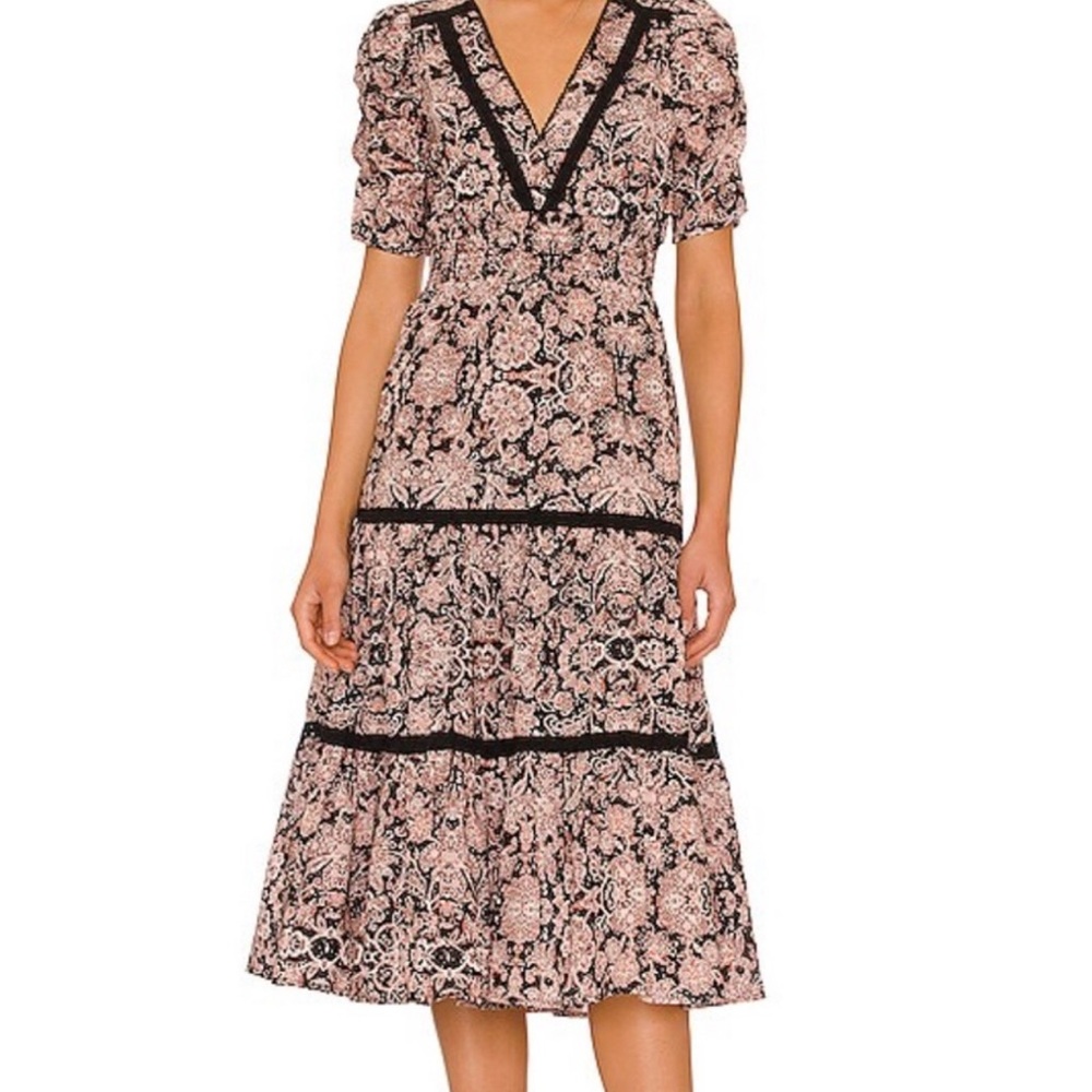 BB Dakota by Steve Madden Pink and Black Floral Midi Dress